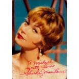 American Actress Shirley MacLaine Signed 6 x 4 inch Colour Glossy Photo. Signed in Red Ink,