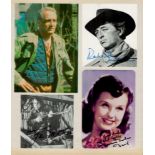 TV Film Music collection of signed photos and cards in old photo album. 60+ autographs on photos,