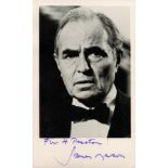 James Mason Signed 6.5 x 4 inch Black and White Photo. Signed in purple ink, dedicated. Good