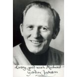 Gordon Jackson signed 6 x 4 inch b/w photo to Michael. Good condition. All autographs come with a