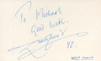 Lewis Collins signed white card to Michael. Good condition. All autographs come with a Certificate
