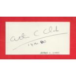 English science-fiction writer Sir Arthur C Clarks Signed 4 x 2 inch White Signature Piece. Signed