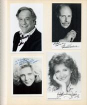 TV Film Music collection of signed photos and cards in old photo album. 100+ autographs on photos,