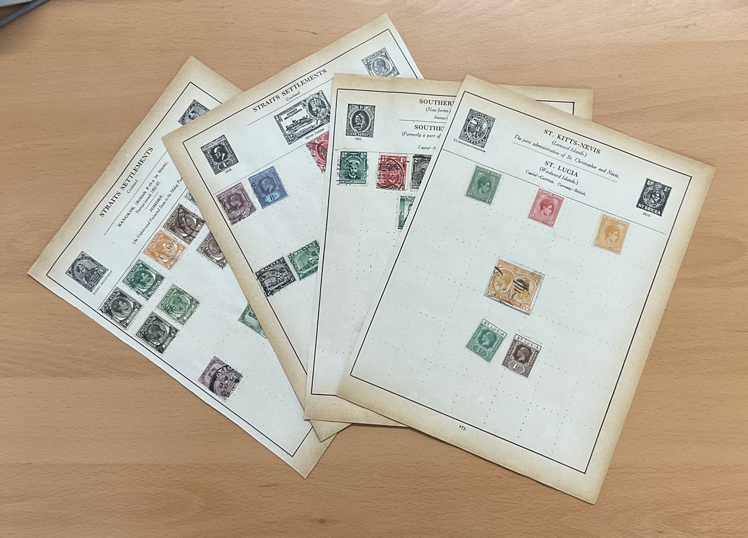 15 Stamp pages British Commonwealth. Malta, Montserrat, North Borneo, Rhodesia, St Lucia, Sarawak,