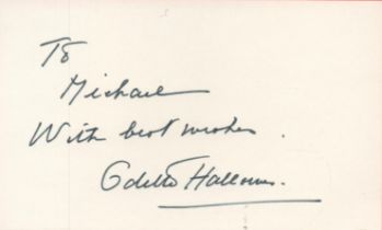 WW2 Odette Hallows GC signed white card to Michael. Good condition. All autographs come with a
