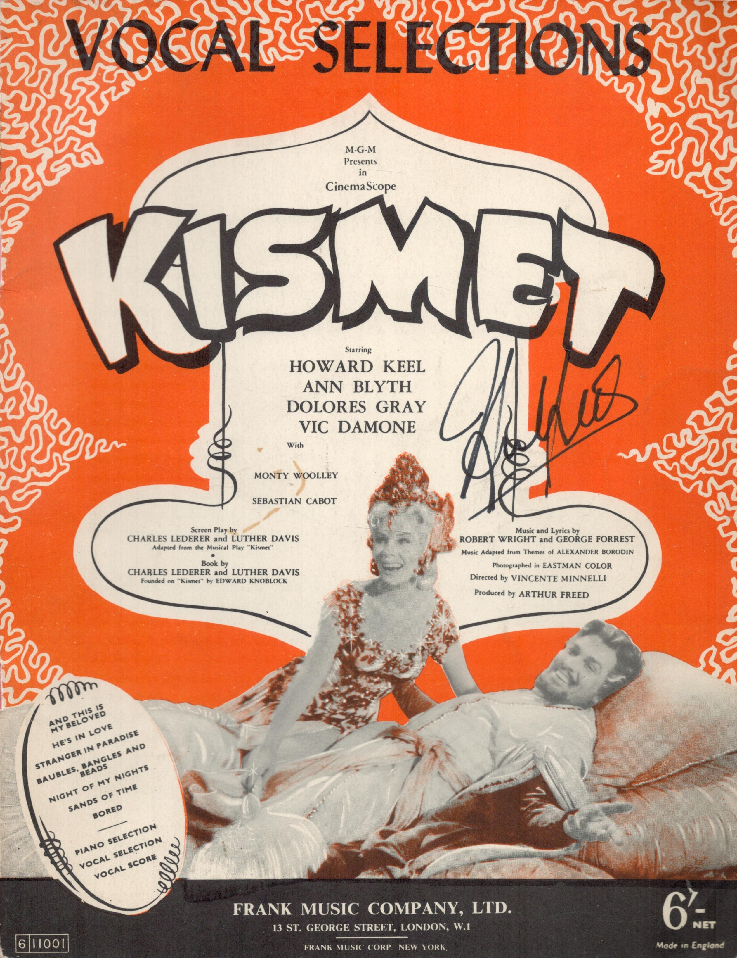 HOWARD KEEL (1919-2004) signed vintage 'Kismet' Sheet Music. Good condition. All autographs come