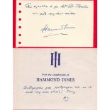 British Novelist Hammond Innes Signed Signature Piece With Headed Compliment Slip. Signed in blue