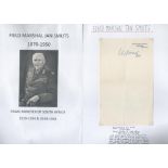 Field Marshal Jan Smuts signed 8x5 Doornkloof Irene Transvaal headed vintage page. Good condition.