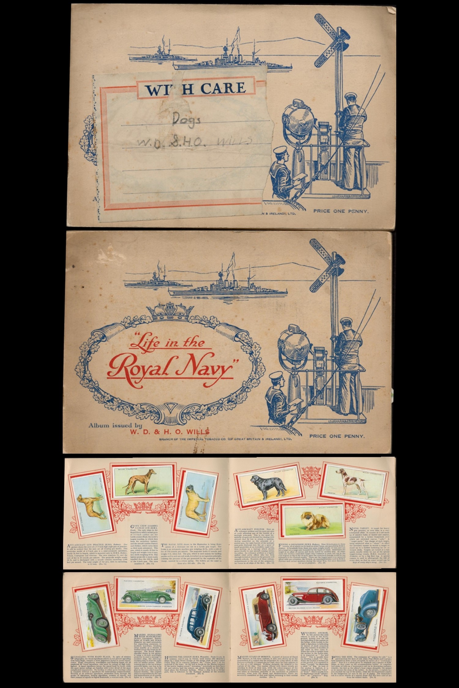 2 Cigarette albums John Player motor cars and WD and SHO Wills Dogs. Motor cars 2nd series 49/50