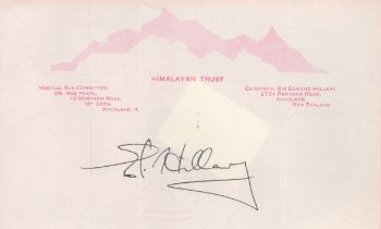 Sir Edmund Hillary signed Himalayan Trust headed notepaper. Good condition. All autographs come with
