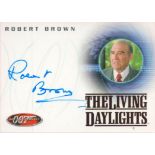 James Bond Robert Brown signed Living Daylights trading card. Good condition. All autographs come