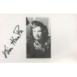 American Actress Kim Hunter Signed 5.5 x 3.5 inch White Signature Card. Black and White Image of