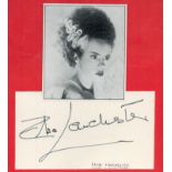 British-American actress Elsa Lanchester Signed 4 x 2.5 inch White Signature Card. Signed in black