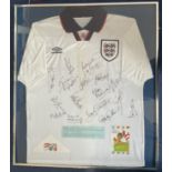 England Legends 32x28 multi signed framed and mounted England shirt 16 fantastic signatures all from