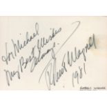 American Actor Robert Wagner Signed 4x3 inch White Signature Card. Signed in black ink, Dedicated.