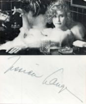 Jessica Lange signed to back of 6 x 4 photo with small magazine photo fixed above. Good condition.