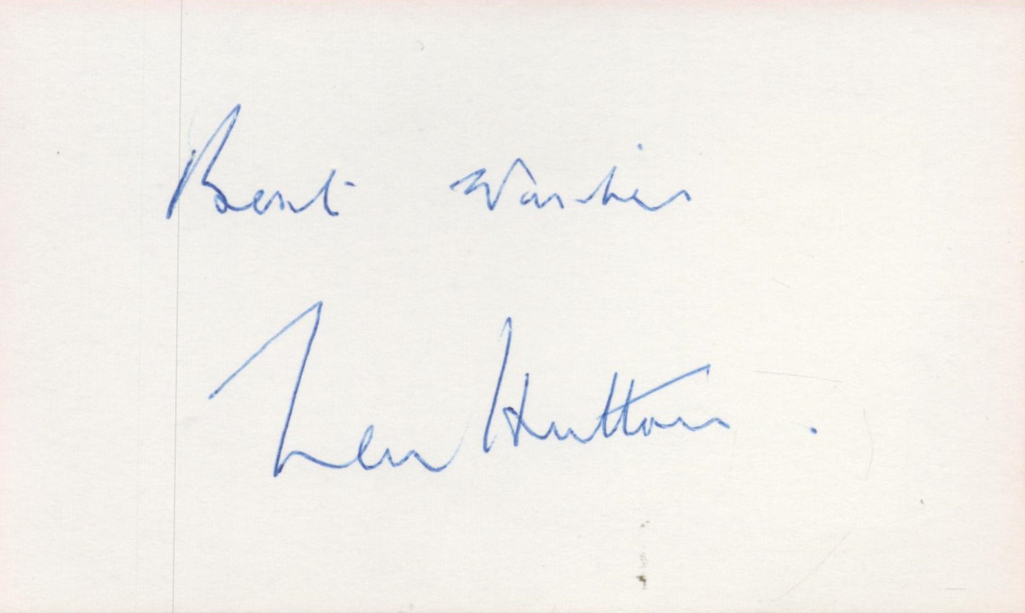 English Cricket Star Sir Len Hutton Signed 5x3 inch White Signature Card. Signed in blue ink. Good