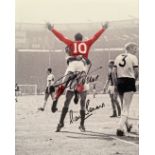 Geoff Hurst and Martin Peters signed 21x16 1966 World Cup Final Colourised print. Good condition.