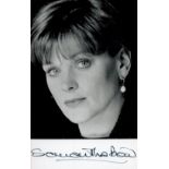 British Actress Samantha Bond Signed 5.5 x 3.5 inch Black and White Photo. Signed in black ink. Good