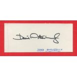 British National Treasure David Attenborough Signed 3 x 1.5 inch White Signature Piece. Signed in