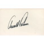 Golf legend Arnold Palmer signed small white card. Good condition. All autographs come with a