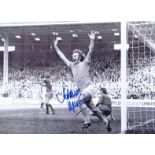 Autographed RODNEY MARSH 16 x 12 photo - B/W, depicting the Manchester City striker running away