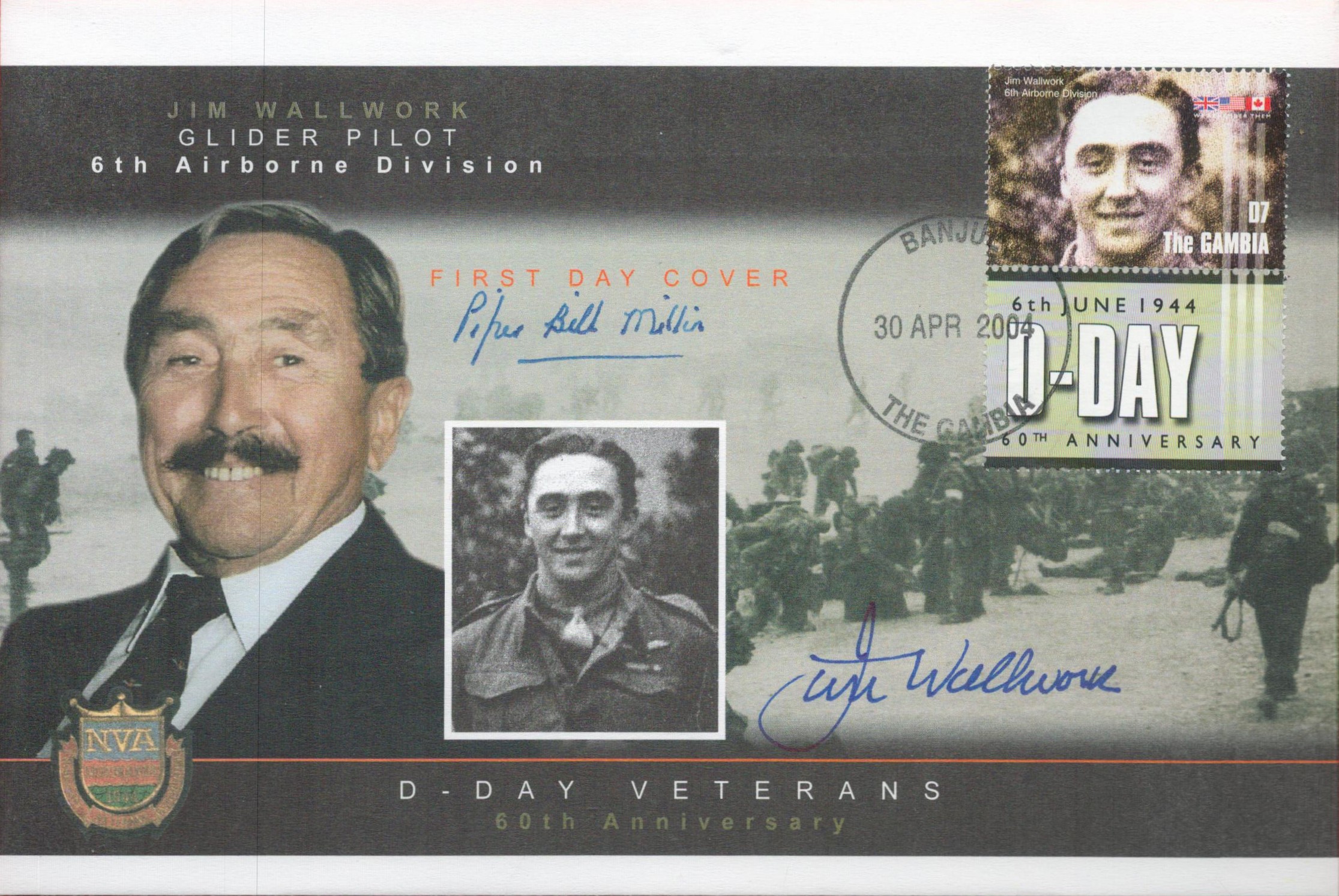 D-Day WW2 Piper Bill Millin and Jim Wallwork signed on Wallworks 60th ann D-Day cover. Good