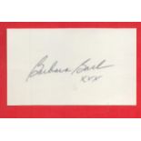 American Actress Barbara Bach, Lady Starkey Signed 4 x 2 inch White Signature Piece. Signed in black