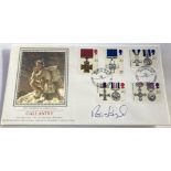 WW2 Rod Learoyd VC signed 1990 PPS Silk Gallantry FDC. This officer, as first pilot of a Hampden