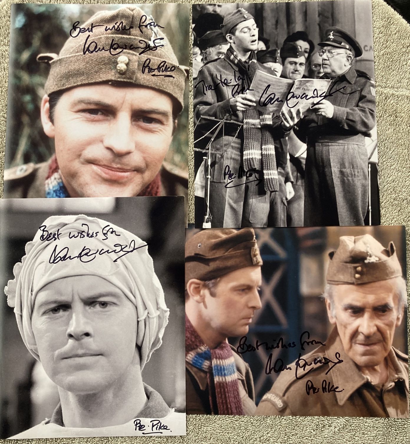 Dads Army signed collection of four 10 x 8 inch photos signed by Ian Lavender as Private Pike, all