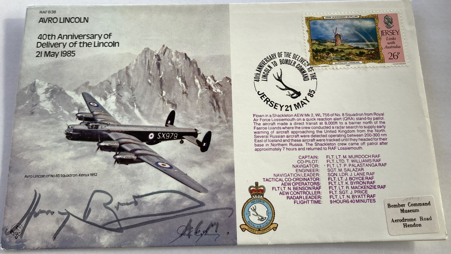 WW2 AVM Harry Broadhurst signed Avro Lincoln bomber cover. Air Chief Marshal Sir Harry Broadhurst,