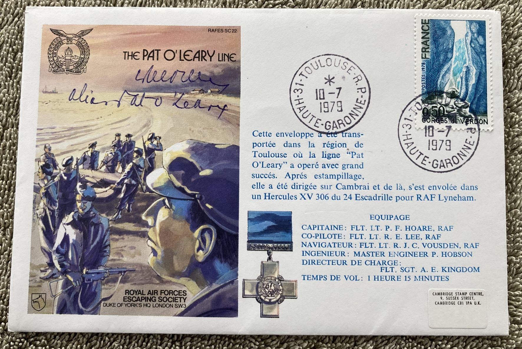 WW2 resistance Albert Guerisse Signed Pat O'Leary Line First Day Cover with Stamps and Postmarks.