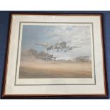 3 Signed Gerald Coulson Colour Print Titled Striking Back. Housed in a Frame. Signed by Sqn Ldr