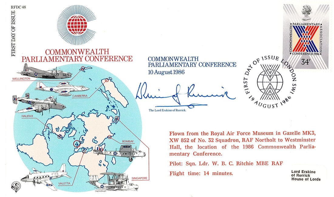 Lord Erskine of Rerrick Signed Commonwealth Parliamentary Conference FDC. British stamp with 19