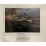 WW2 Arthur T Harris and Mick Martin Signed Robert Taylor Colour Print Titled the Dambusters.