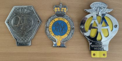3 Car Bumper Badges. All Silver Badges. Practice With Science 1840 Badge, AA Lorry Badge and Rare