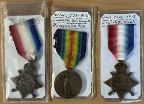 WW1 Medal Collection of 3 Medals Awarded to 3 Different Soldiers. 1914-15 Star Awarded to Pte W.S.