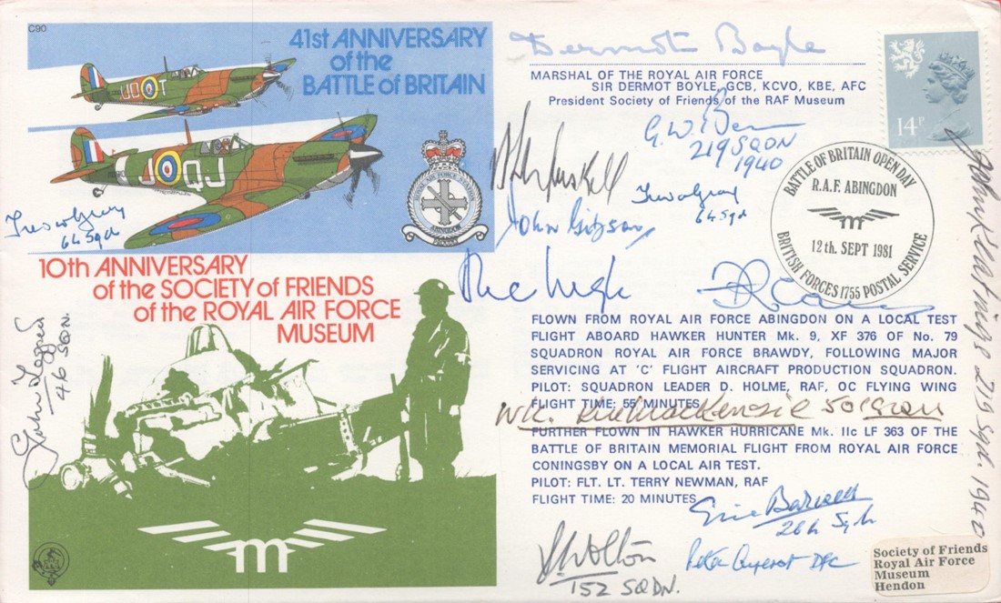 42nd Anniv Battle of Britain Signed MRAF D Boyle Plus 13 Battle of Britain Pilots, crew, 41st