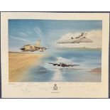 WW2 7 617 Sqn Members Signed John Larder Colour 24x18 inch Print Titled 50 Years Fly By. Signed in