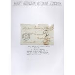 Henry Addington Viscount Sidmouth signed 5x3 vintage envelope PM Mortlake EV JA 4 1838 affixed to A4