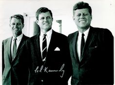 Ted Kennedy signed 10x8 vintage black and white photo pictured with his two brothers John F