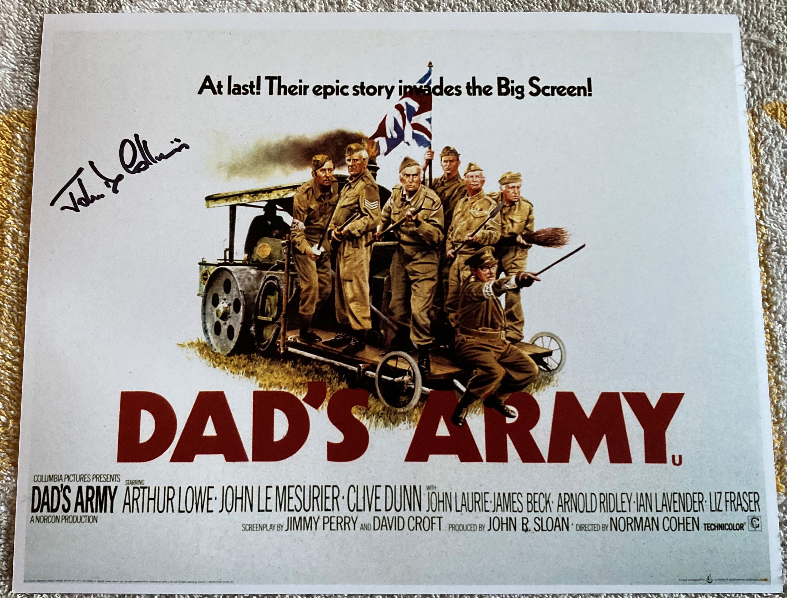 Dads Army John D Collins signed 10 x 8 inch colour movie poster photo. Good Condition. All