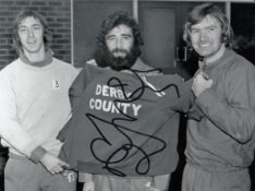 Autographed Derek Hales 8 X 6 Photo - B/W, Depicting Derby County Strikers Charlie George And