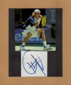Tennis Star Leyton Hewitt Signed Signature Cutting With Magazine Clipping Mounted. Fair condition.