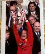 Football Teddy Sheringham signed 12 x 8 inch colour Man Utd cup celebration photo. Good Condition.