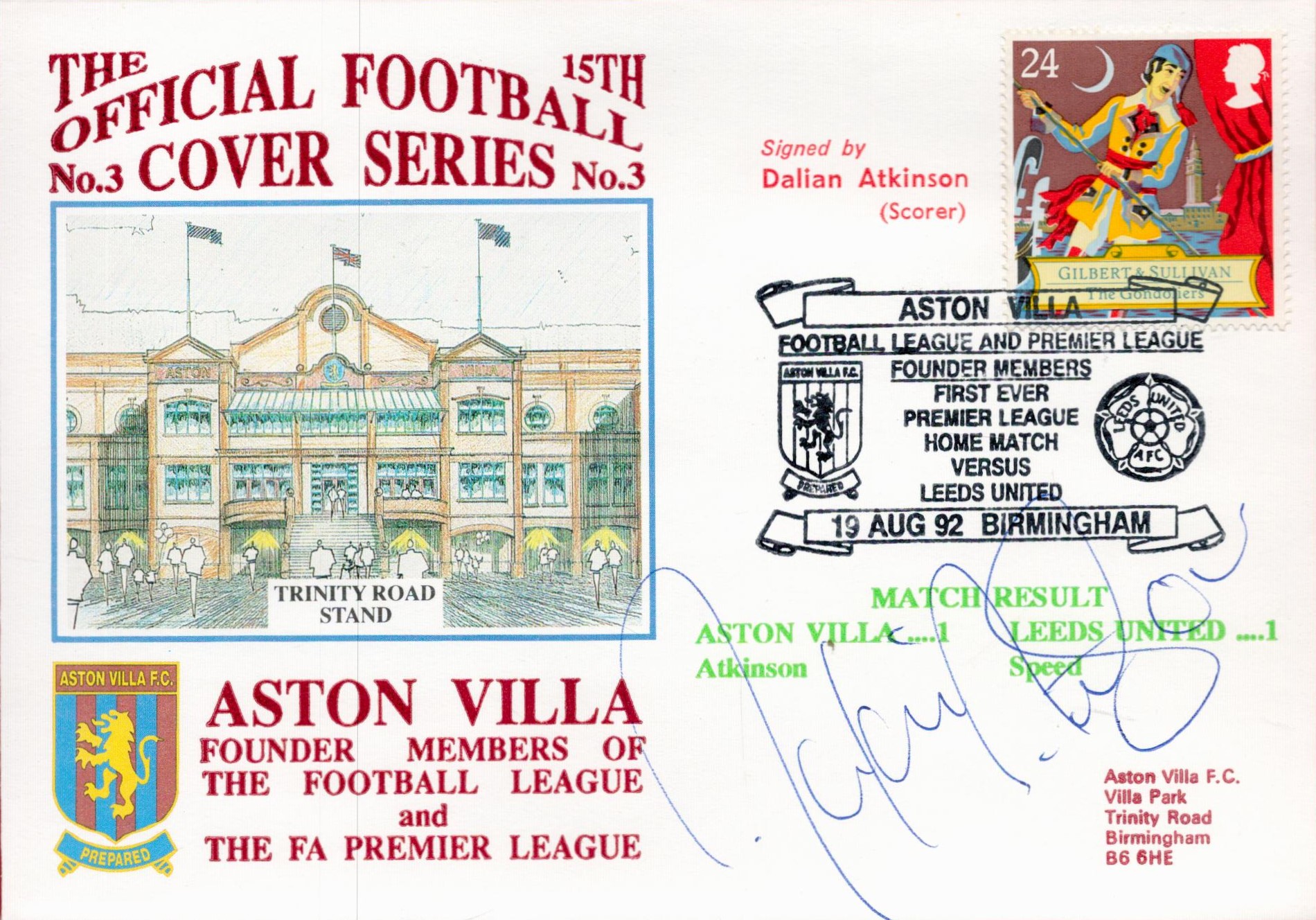 Dalian Atkinson signed Aston Villa Founder Members of the Football League and FA Premier League Dawn