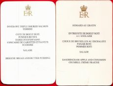 Queen Elizabeth II, Two rare dinner menus from Sandringham with the Gold Royal Crest. Come from