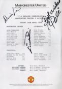 Football Legends Denis Law, Eusebio and Pele signed Manchester United v Liverpool 1998 A4 Team sheet
