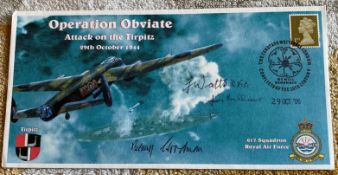 WW2 Tirpitz raider Benny Goodman, Freddie Watts, Jim Sollieux signed Operation Obviate cover. Good