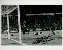 England 1996 Football Legend Sir Geoff Hurst Signed 10x8 Black and White Photo. Great Signature.